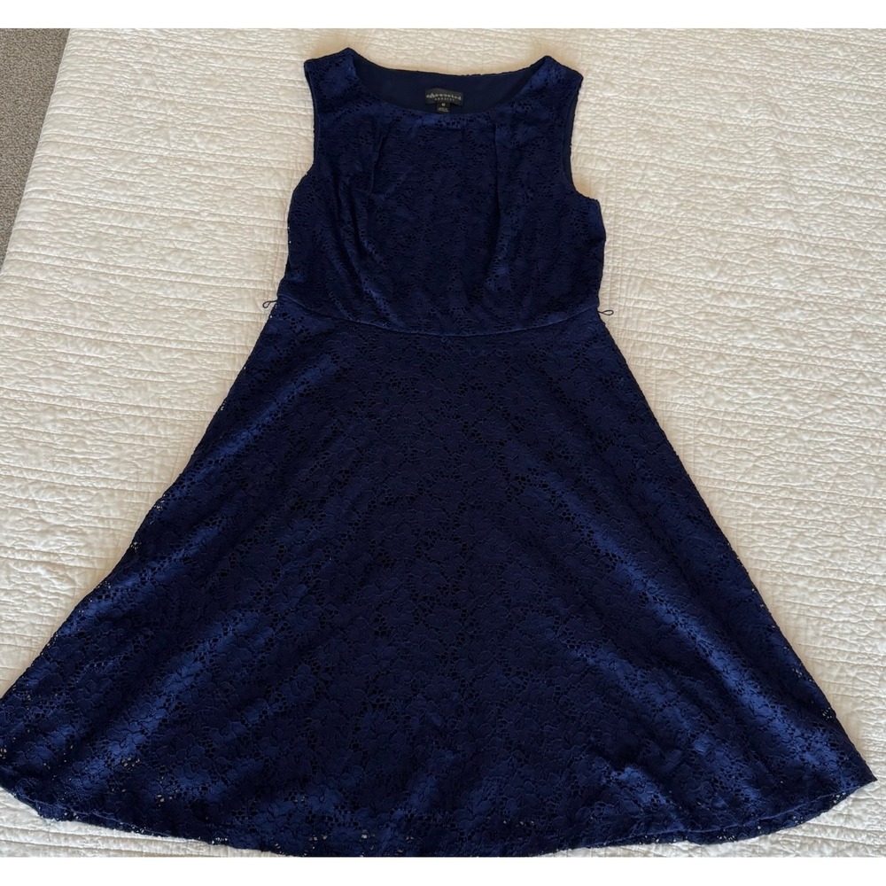 Connected Apparel Navy Blue Floral Lace Sleeveless A-Line Cocktail Dress Size 10